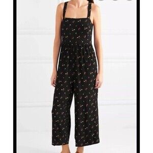 MADEWELL Black Smocked Wide Leg  Cropped Jumpsuit Floral Flower Toss Woman's 6